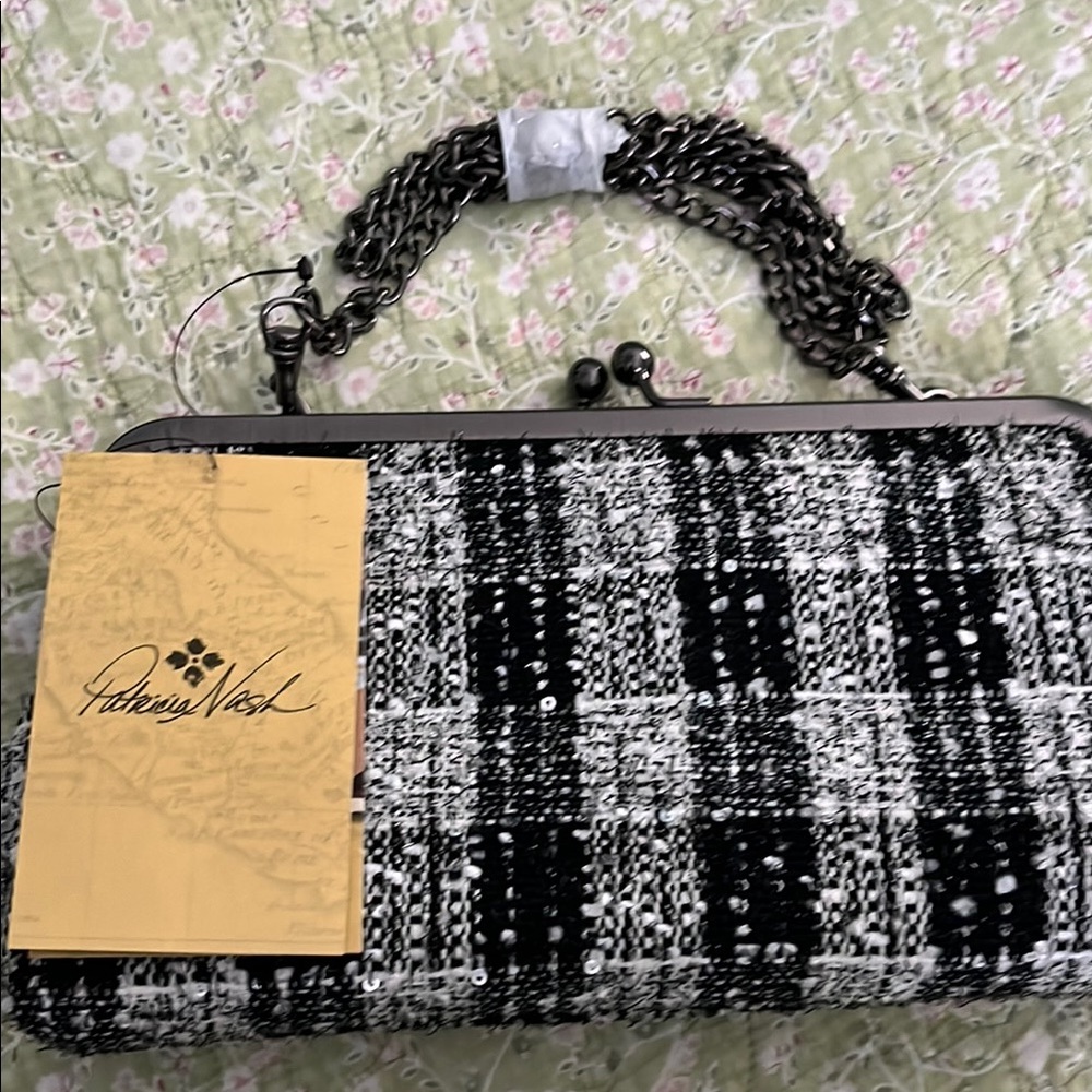 Patricia Nash Black and White Clutch with Vintage Tweed Texture